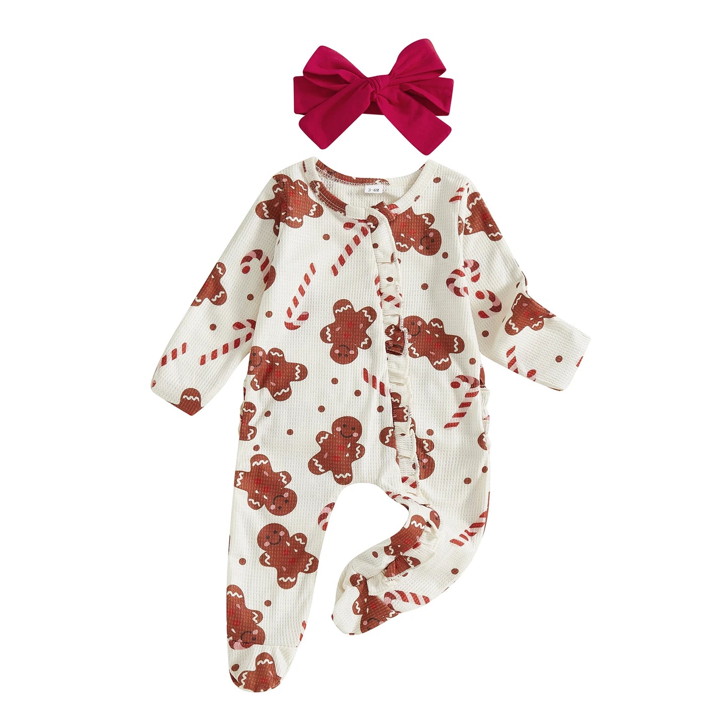 Baby Boy Christmas Romper Santa Print Zippered Footed Jumpsuit Hat And Socks Set