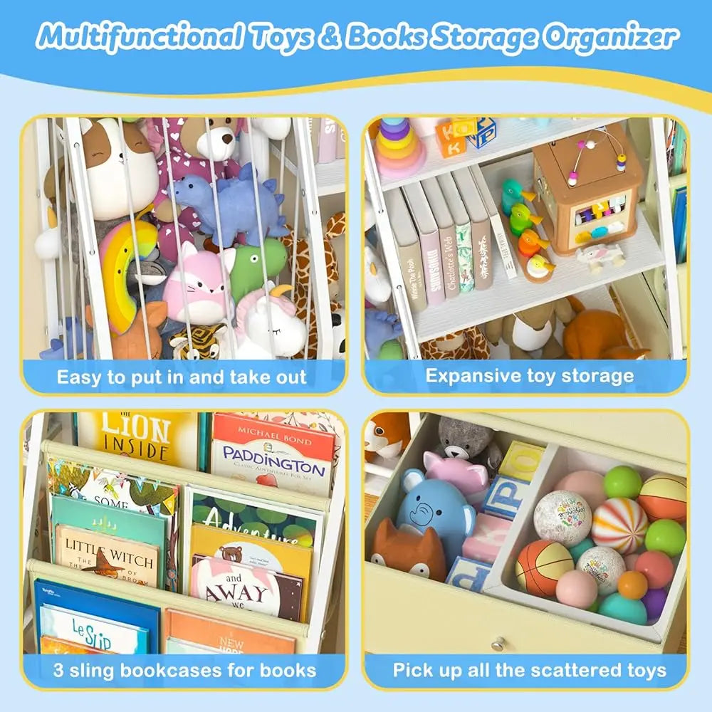 Kids Bookshelf And Toy Storage 3 Tier Kids Bookcase Sling Book Shelf And Stuffed Animal Storage Toddler Montessori Bookshelf