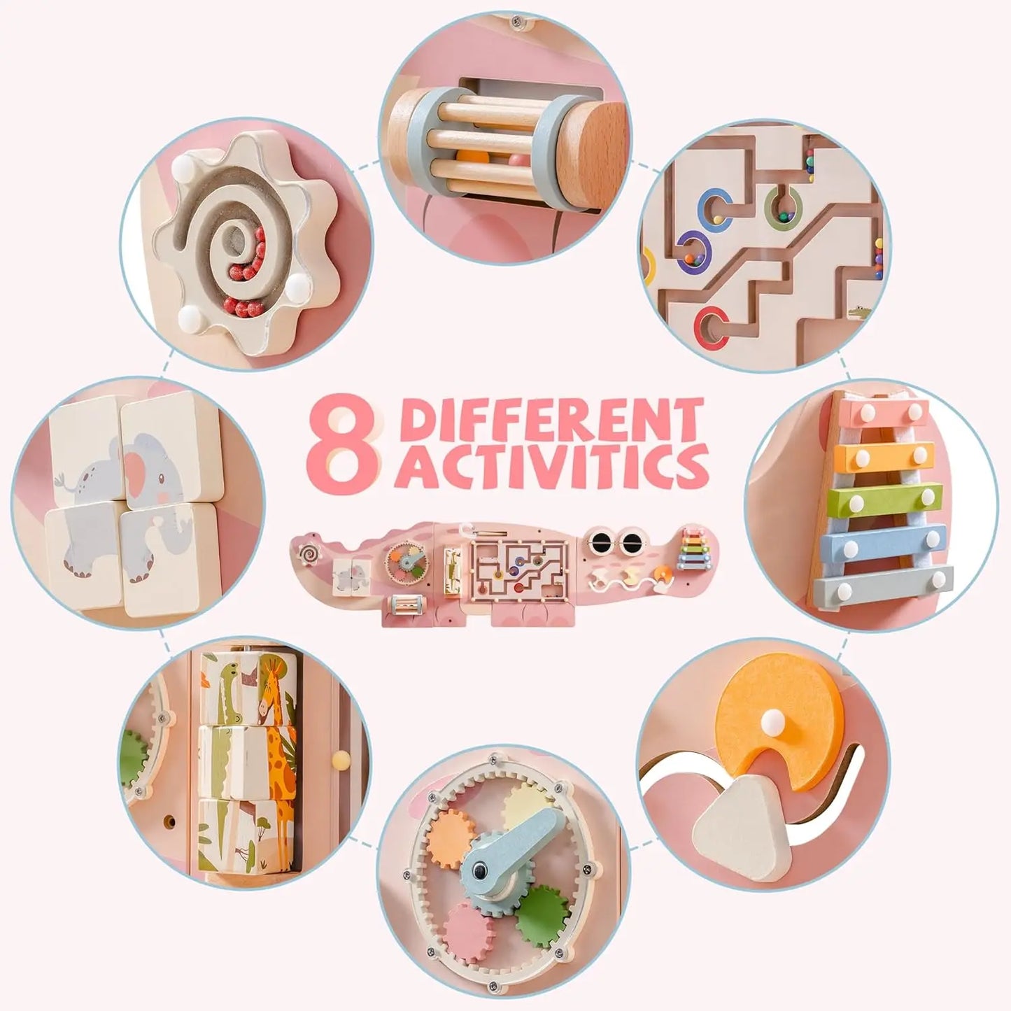 Robotime Robud Wooden Busy Board Montessori Learning Toy Wall Mounted Activity Centre with Gears Maze
