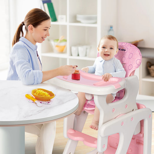 Baby High Chair Foldable 2-in-1 with Table Footrest Detachable Double Tray Easy to Clean Feeding Highchair