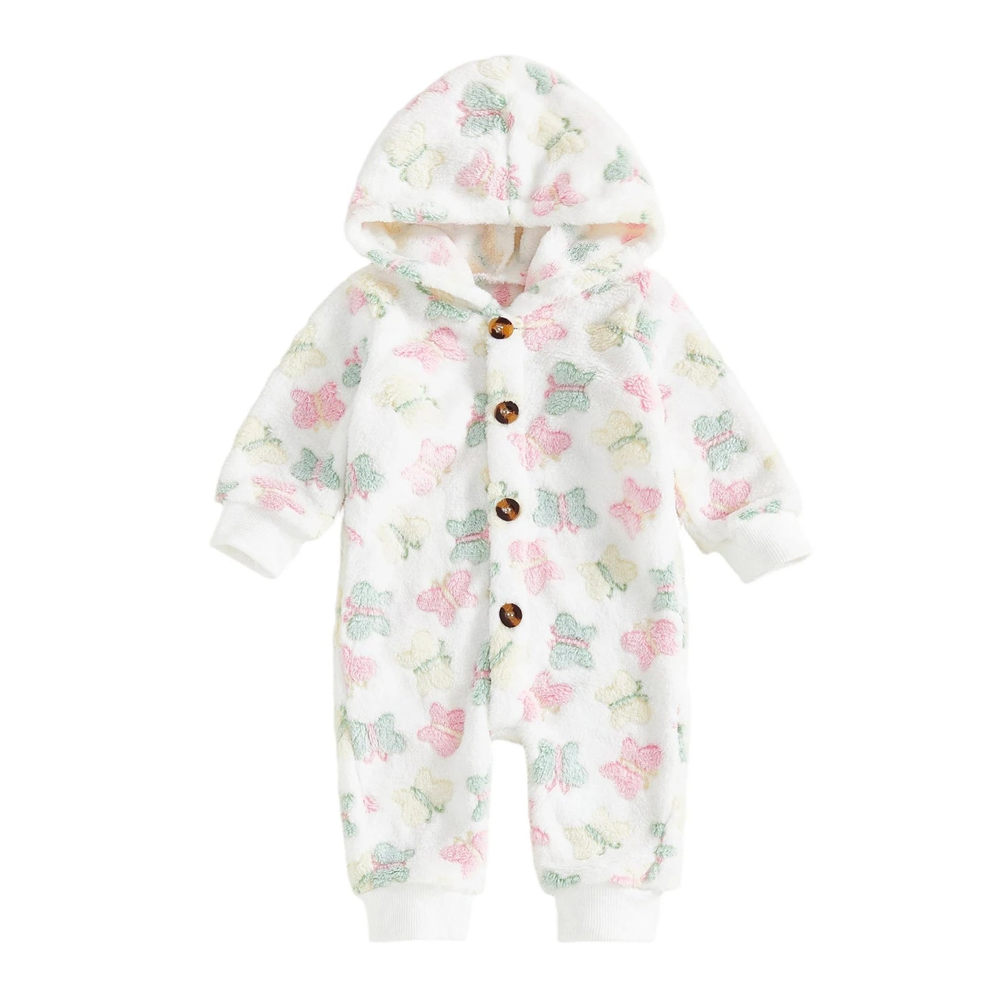 Adorable Baby Hooded Fleece Romper Unisex Animal Print Long Sleeve Winter Outfit