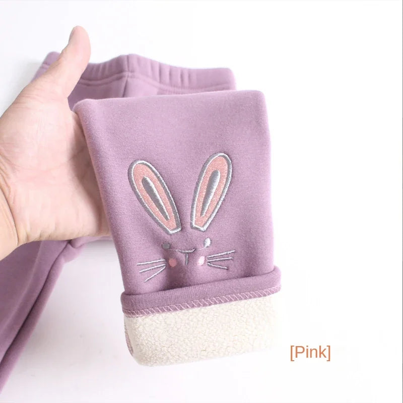 Girls Winter Velvet Fleece Leggings With Elastic Waist Solid Color