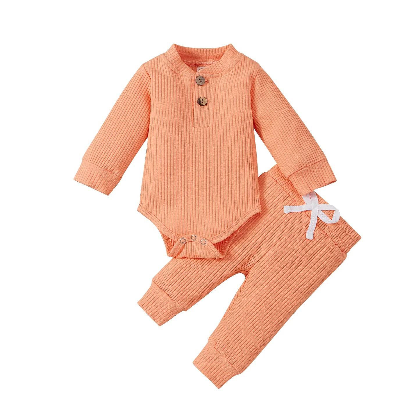 Unisex Newborn 2 Piece Long Sleeve Bodysuit And Elastic Pants Set Spring Autumn