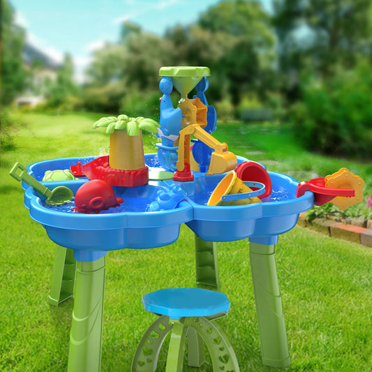 4 In 1 Sand Water Table Sandbox Table with Beach Sand Water Toy Kids Activity Play Table Summer Outdoor Toys for Boys Girls