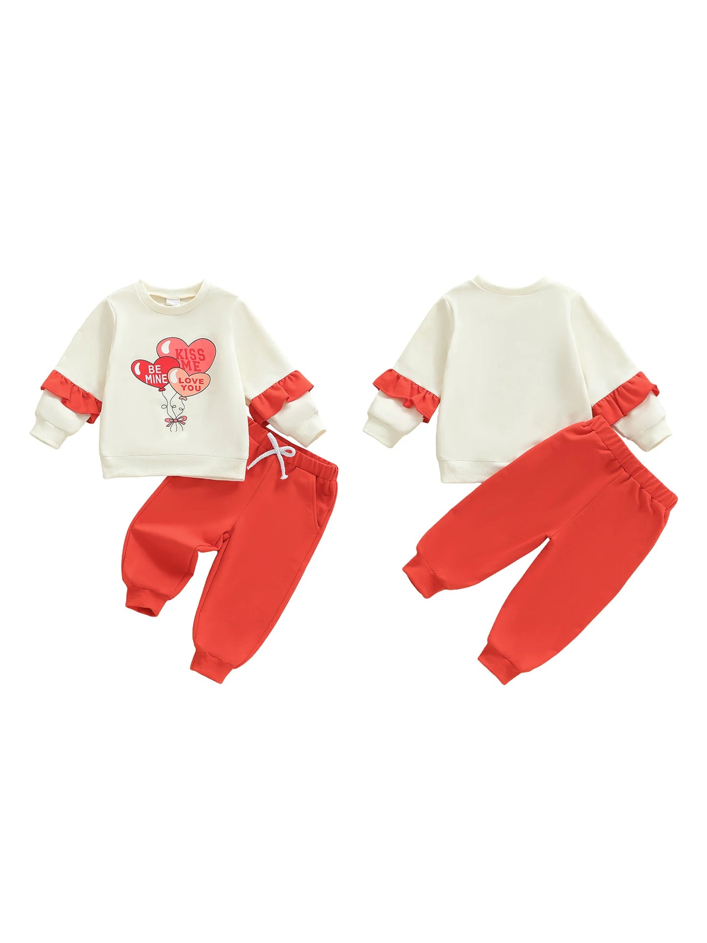 Valentine's Day Toddler Girl Heart Print Long Sleeve Sweatshirt Pants Set