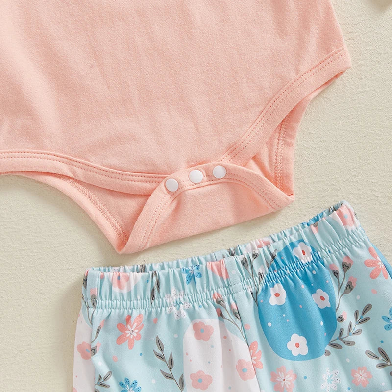 Adorable Baby Girl Easter Outfit With Bunny Print Long Sleeve Romper Flare Pants