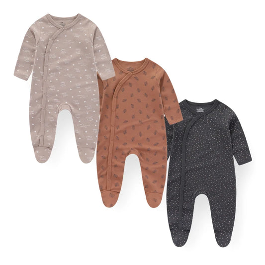 3 Pack Unisex Newborn Rompers Long Sleeve Winter Cotton