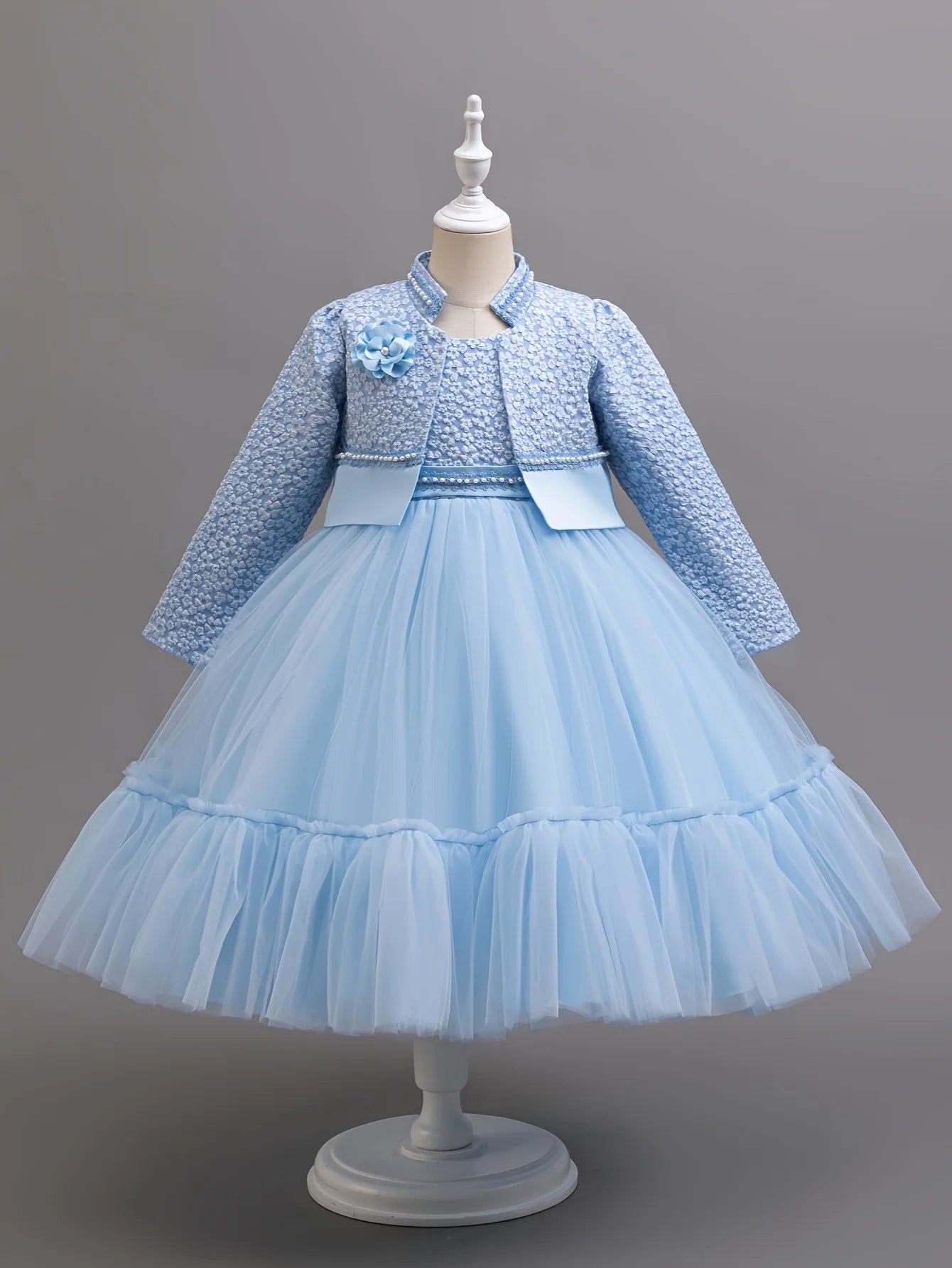 Girls Dress Set Khaki Lotus Lace Spring Autumn 2024 Fashion Princess Outfit