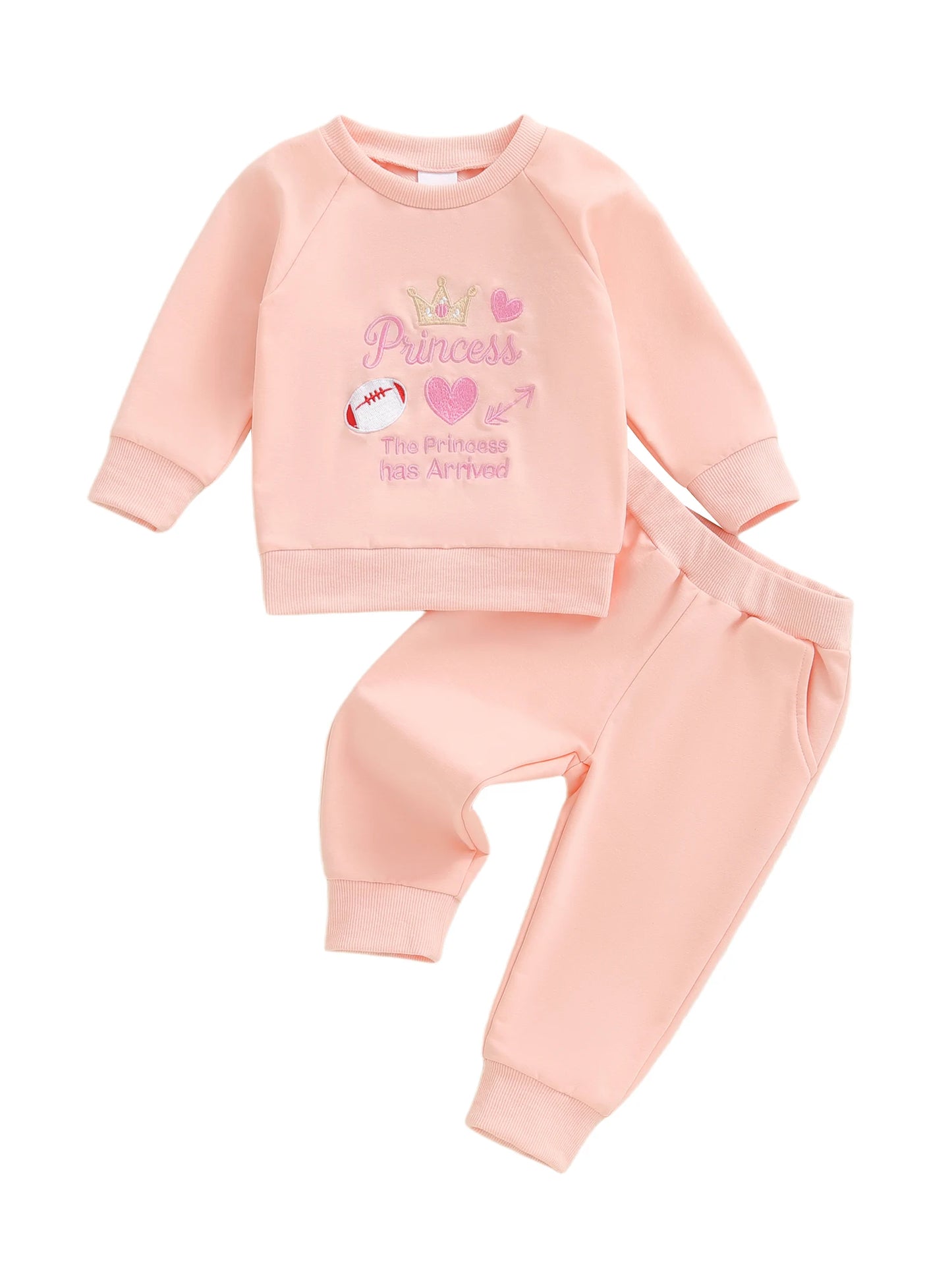 Winter Baby Girl 2 Piece Sweatshirt And Jogger Set With Letters Crown Embroidery