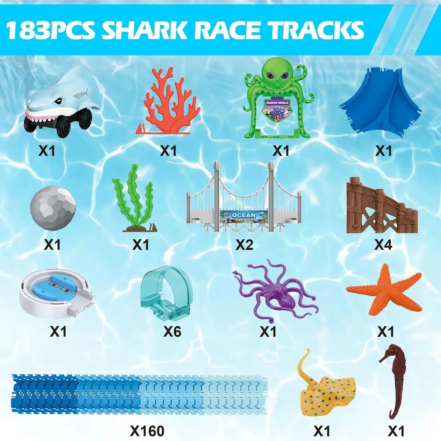 VATOS Shark Race Car Toy Bendable Racetrack For Kids Ages 3 And Up Ocean STEM