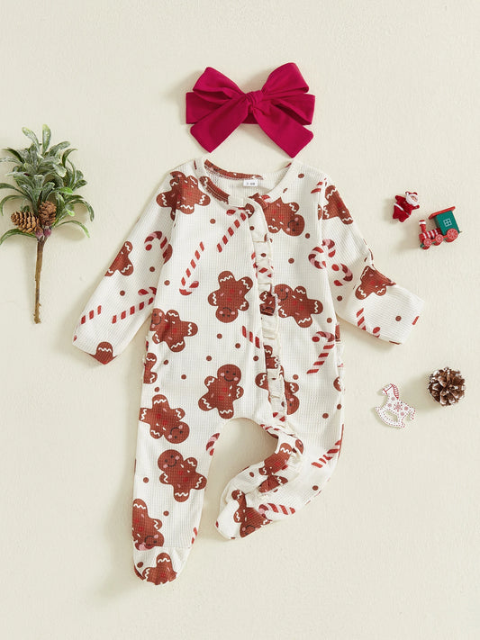 Baby Boy Christmas Romper Santa Print Zippered Footed Jumpsuit Hat And Socks Set