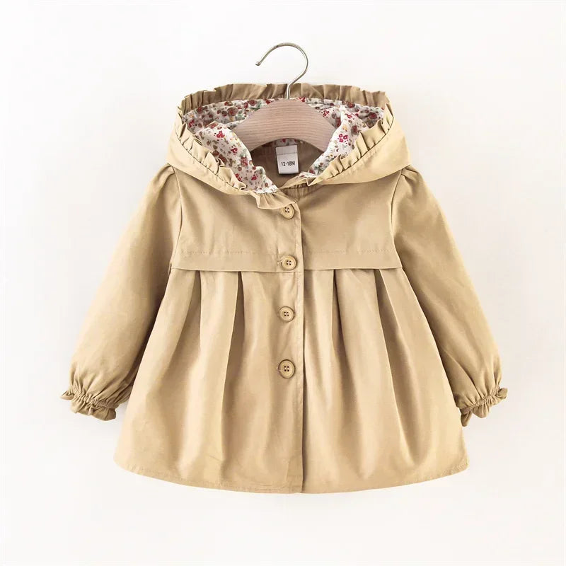 Newborn Baby Girl Hooded Spring and Autumn Solid Color Windbreaker Jacket