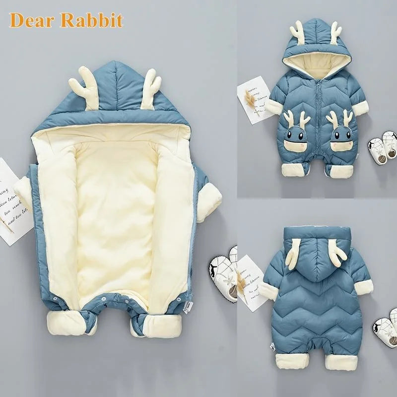 Newborn Warm Winter Baby Hooded Romper Jumpsuit Thick Unisex Snowsuit