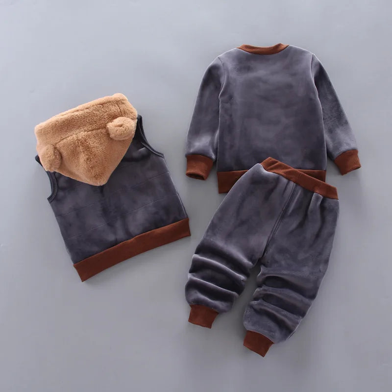 3 Piece Baby Toddler Winter Coat Set Hooded Vest Pants Unisex Cotton Polyester