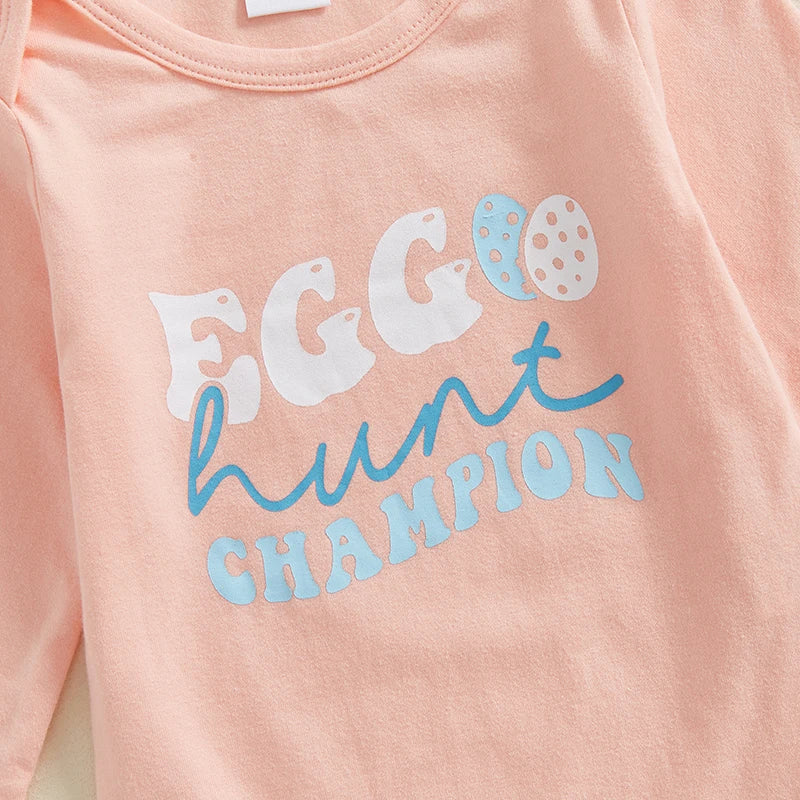 Adorable Baby Girl Easter Outfit With Bunny Print Long Sleeve Romper Flare Pants