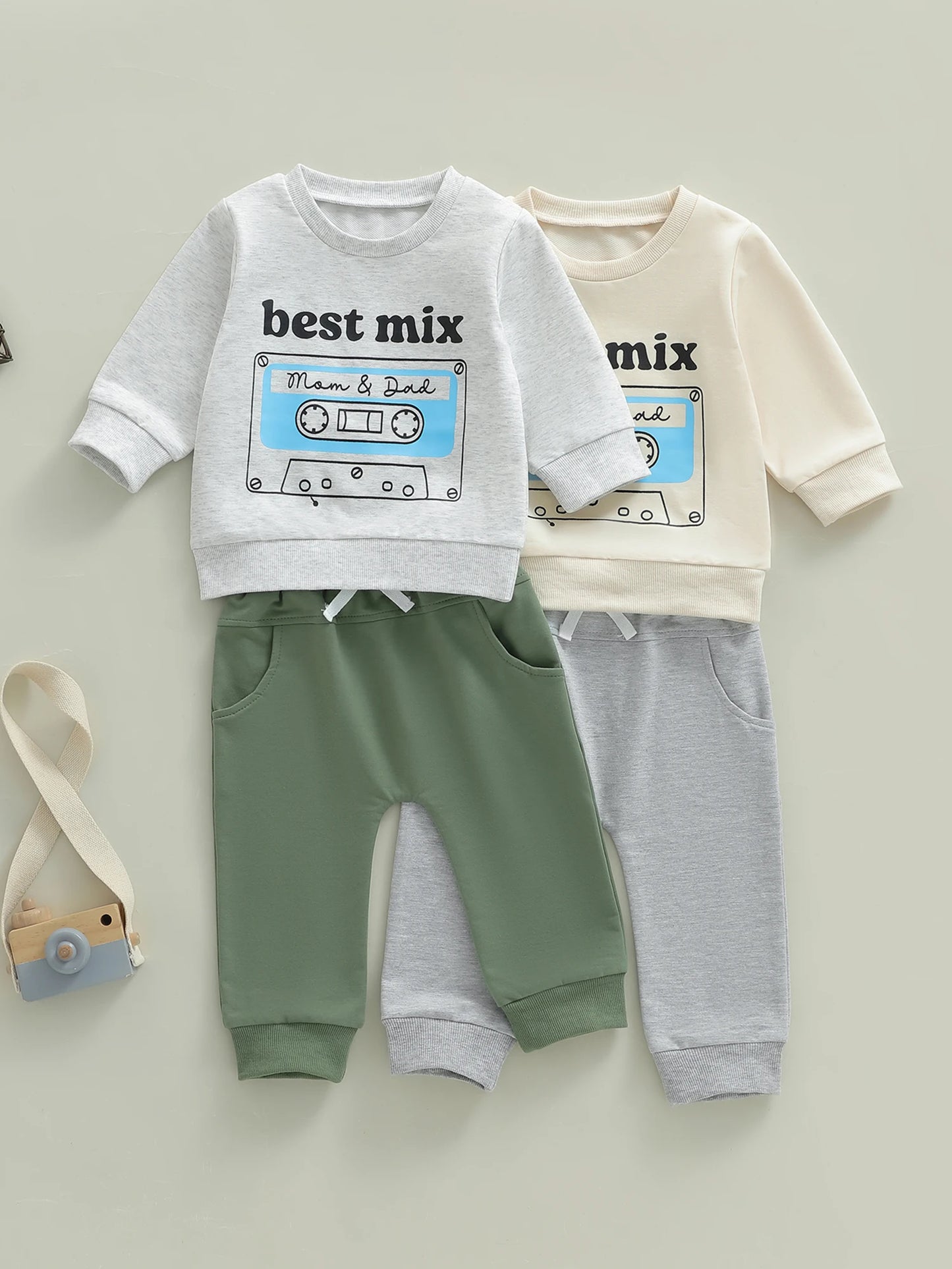 Baby Boy Dinosaur Print 2 Piece Autumn Outfit Set With Elastic Waist Pants