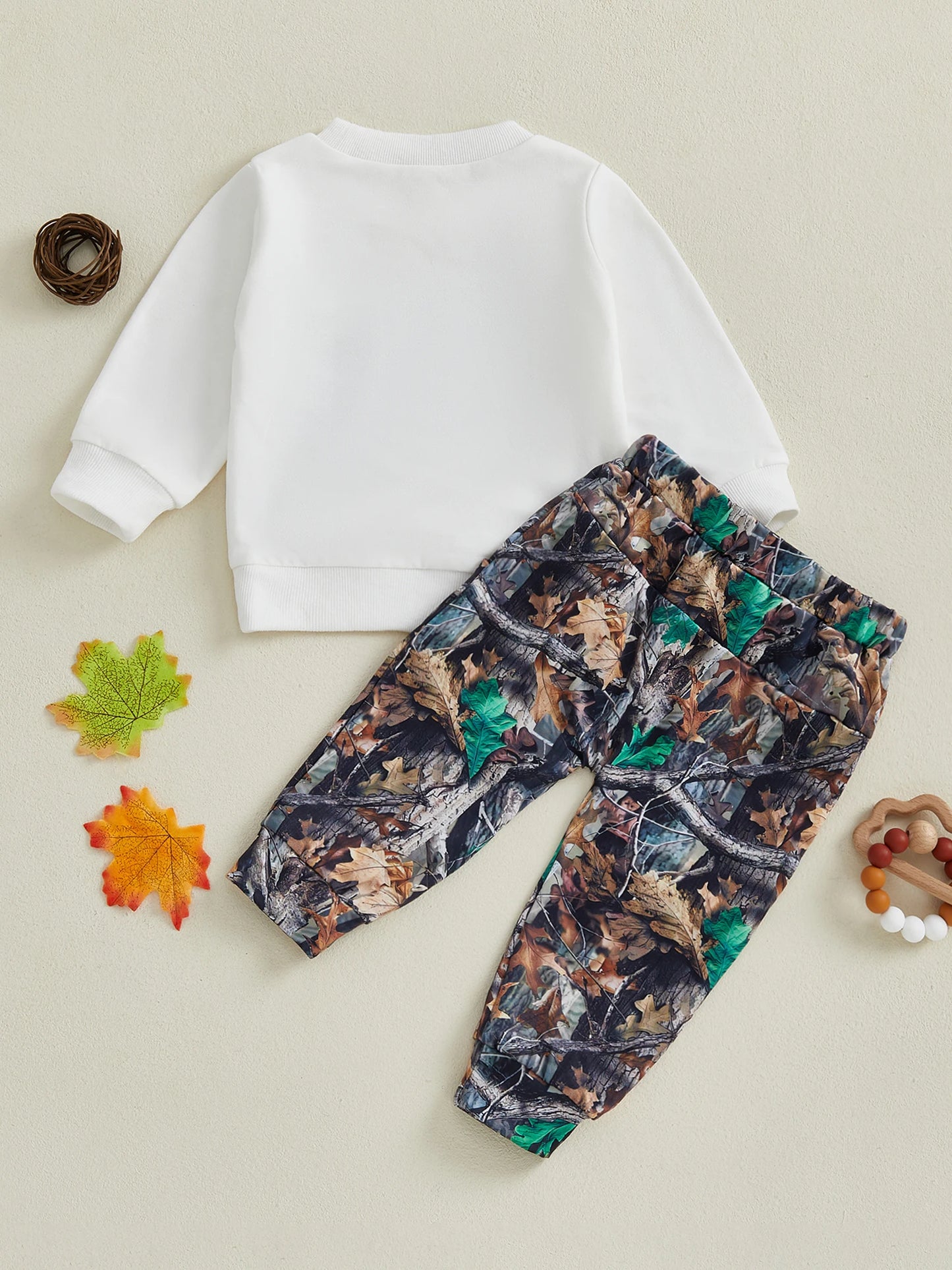 Autumn Winter Floral Print Hoodie And Elastic Waist Pants Set For Kids Unisex