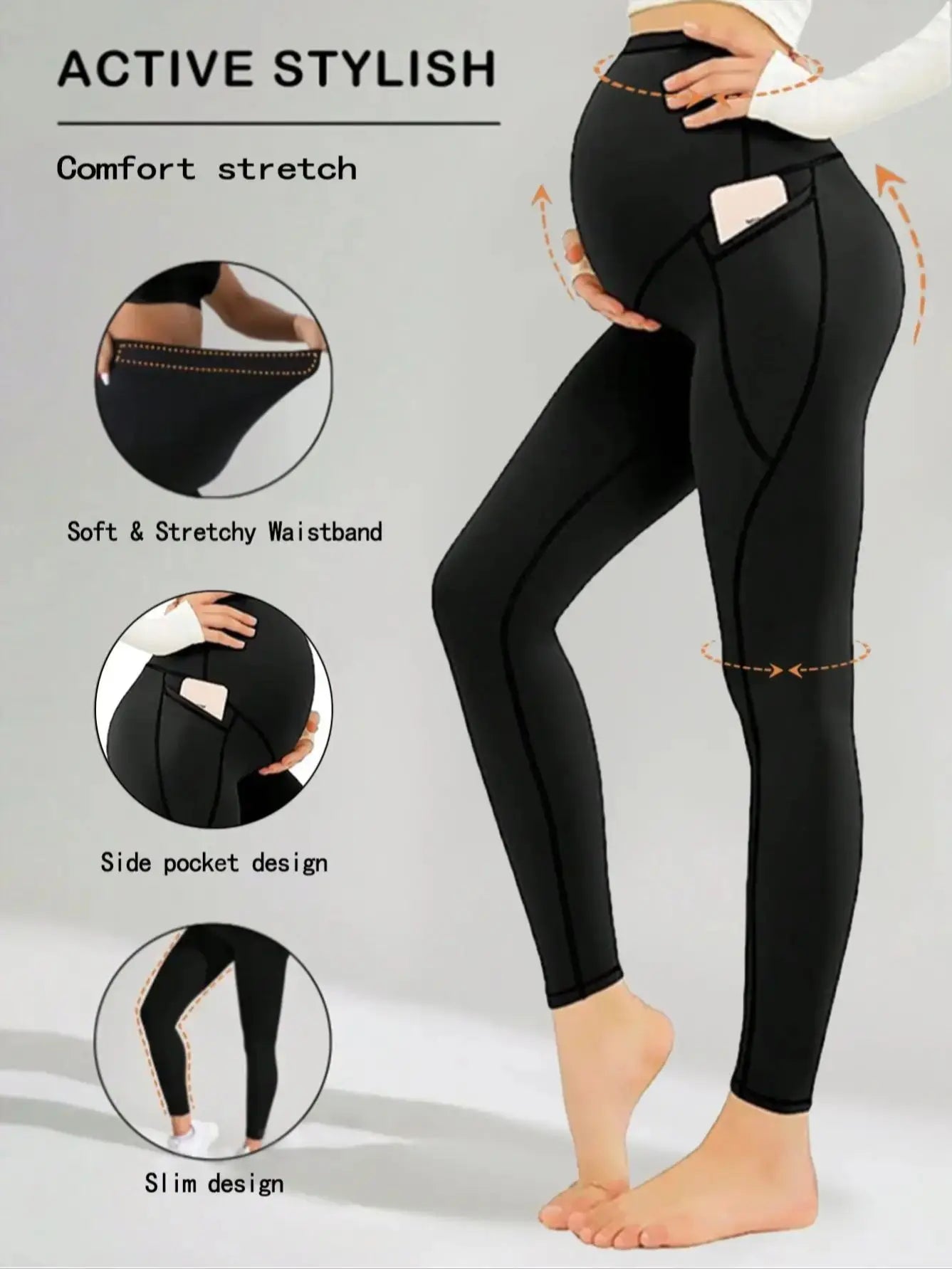 Maternity Leggings With Belly Pocket Non See Through Yoga Pants Pregnant