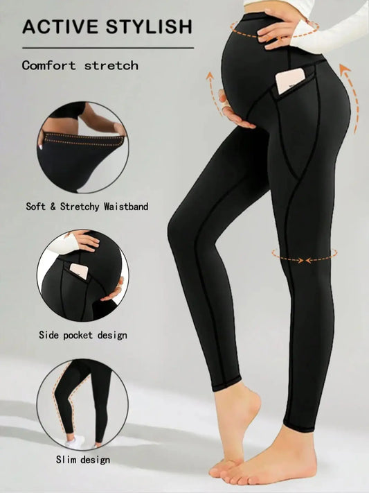 Maternity Leggings With Belly Pocket Non See Through Yoga Pants Pregnant