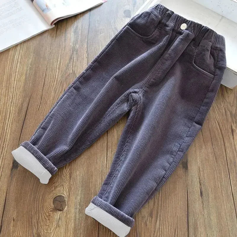 Kids Corduroy Warm Pants For Autumn Winter Unisex High Waist 1 To 9 Years