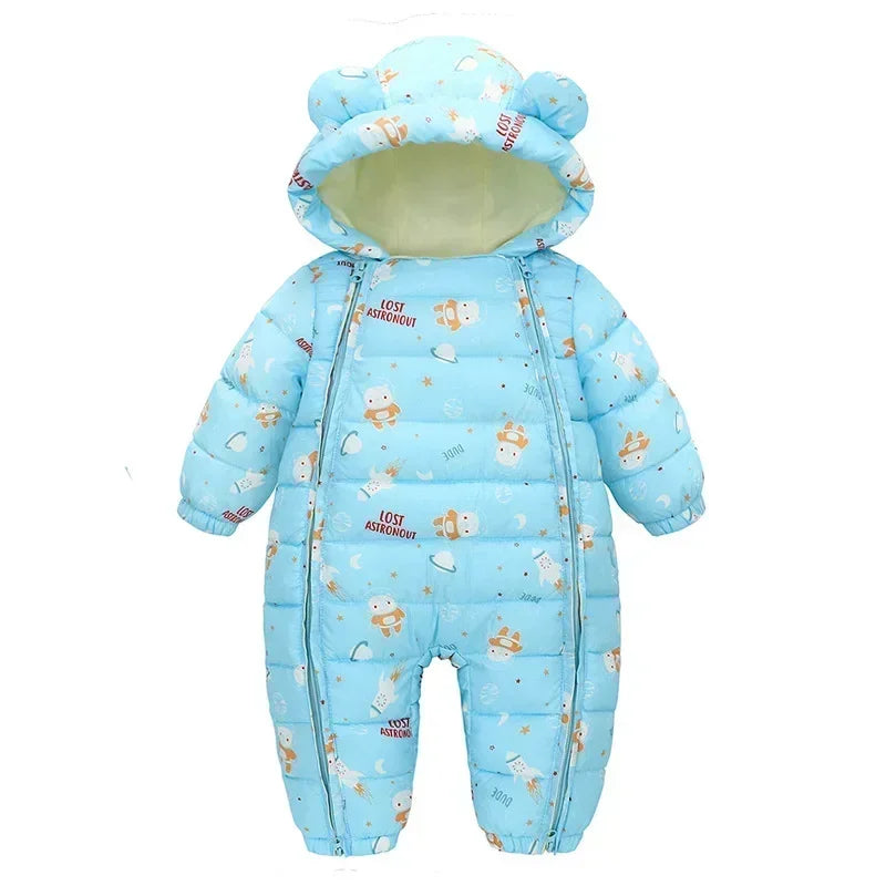 2025 Autumn Winter Hooded Velvet Warm Baby Snowsuit Rompers Unisex 0-5T