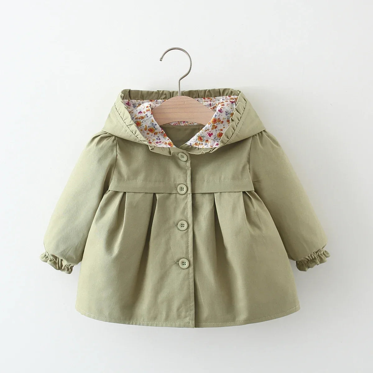 Newborn Baby Girl Hooded Spring and Autumn Solid Color Windbreaker Jacket