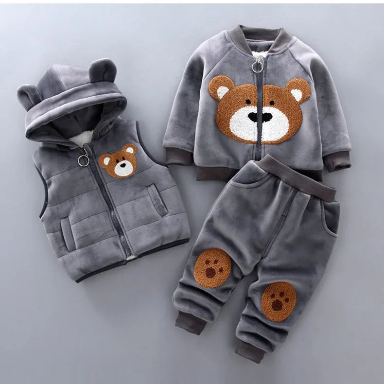 3 Piece Baby Toddler Winter Coat Set Hooded Vest Pants Unisex Cotton Polyester