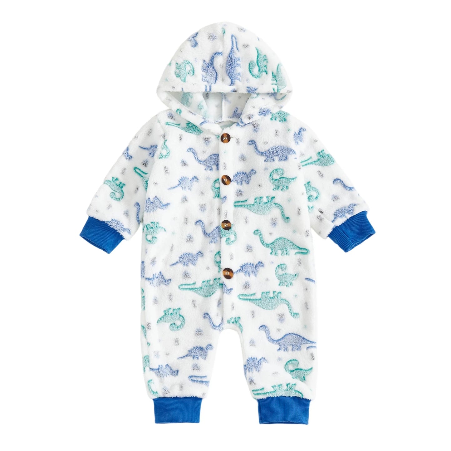 Adorable Baby Hooded Fleece Romper Unisex Animal Print Long Sleeve Winter Outfit