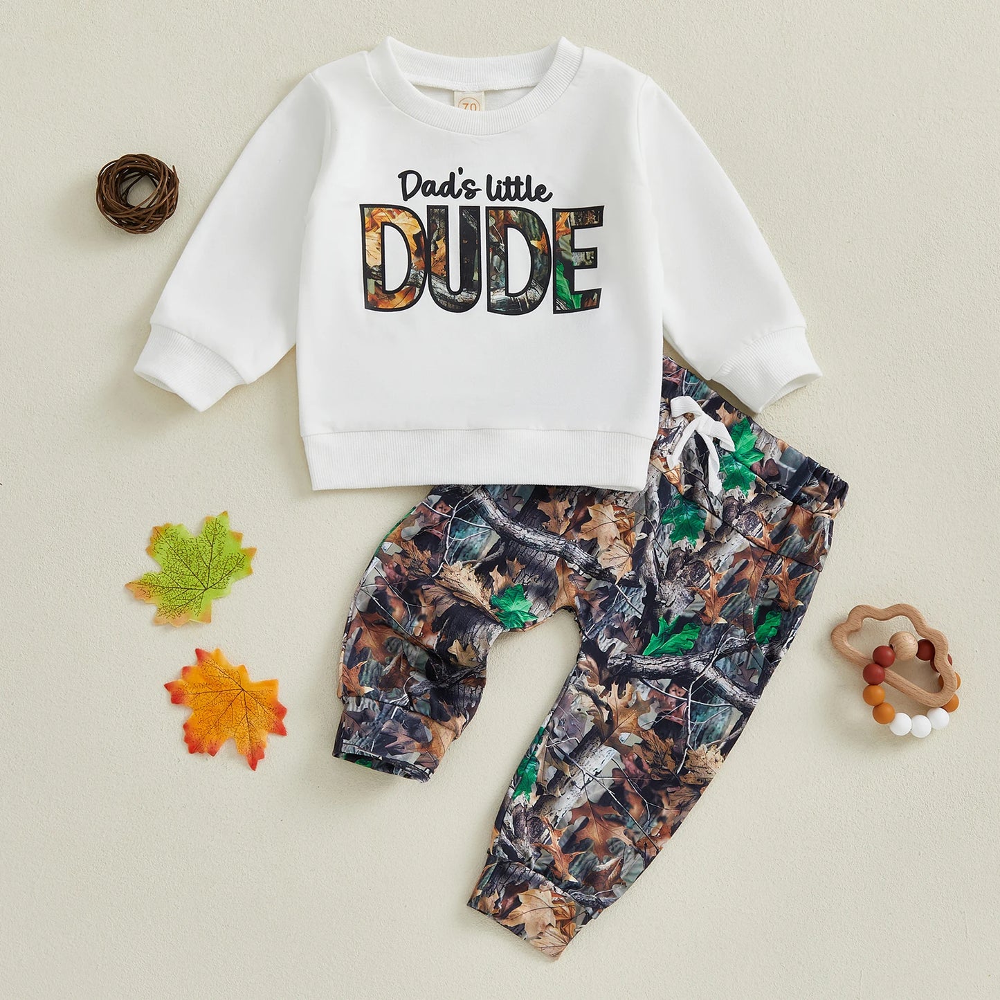 Autumn Winter Floral Print Hoodie And Elastic Waist Pants Set For Kids Unisex