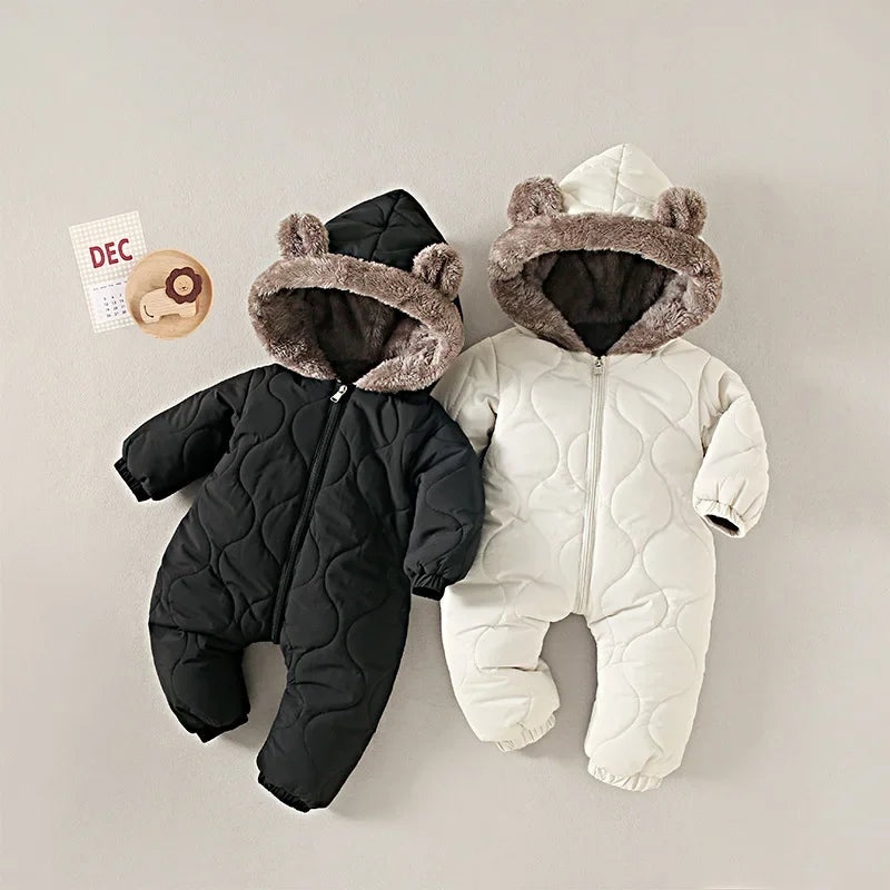Unisex Baby Hooded Romper Jumpsuit Cotton Fleece Warm Winter Newborn 0 To 1Y