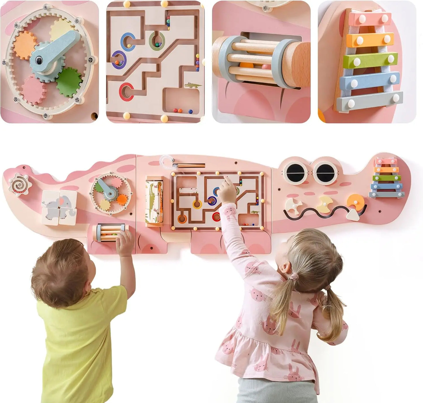 Robotime Robud Wooden Busy Board Montessori Learning Toy Wall Mounted Activity Centre with Gears Maze