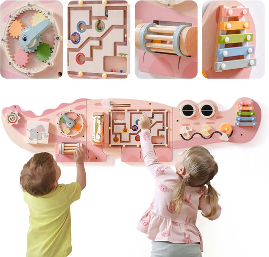 Robotime Robud Wooden Busy Board Montessori Learning Toy Wall Mounted Activity Centre with Gears Maze