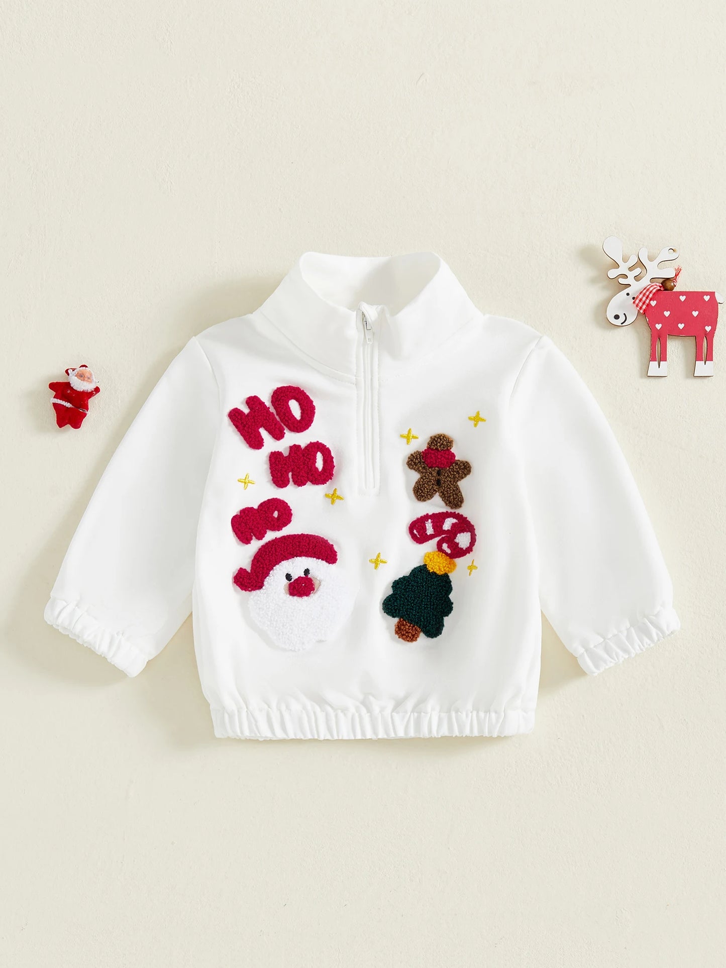 Infant Holiday Reindeer Embroidered Knit Sweater Unisex Mock Neck Long Sleeve