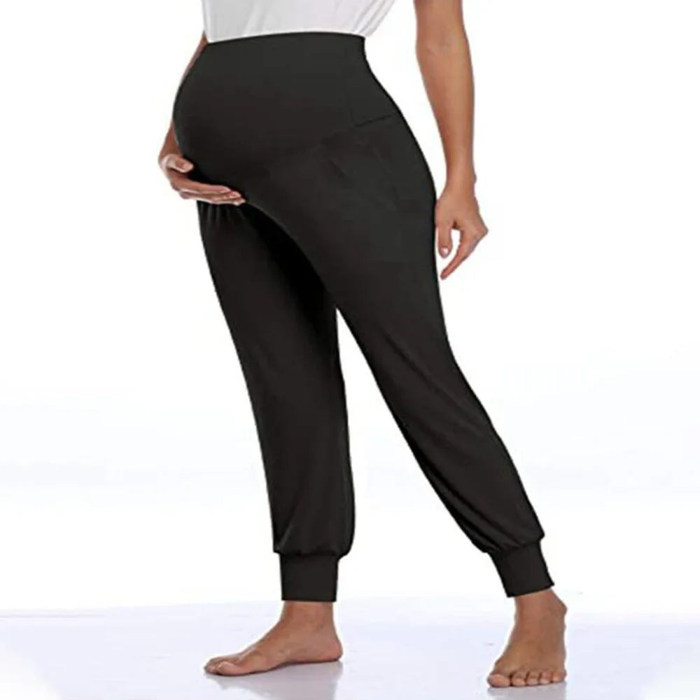 Spring Maternity High Waist Stretch Joggers For Pregnant Women With Pockets