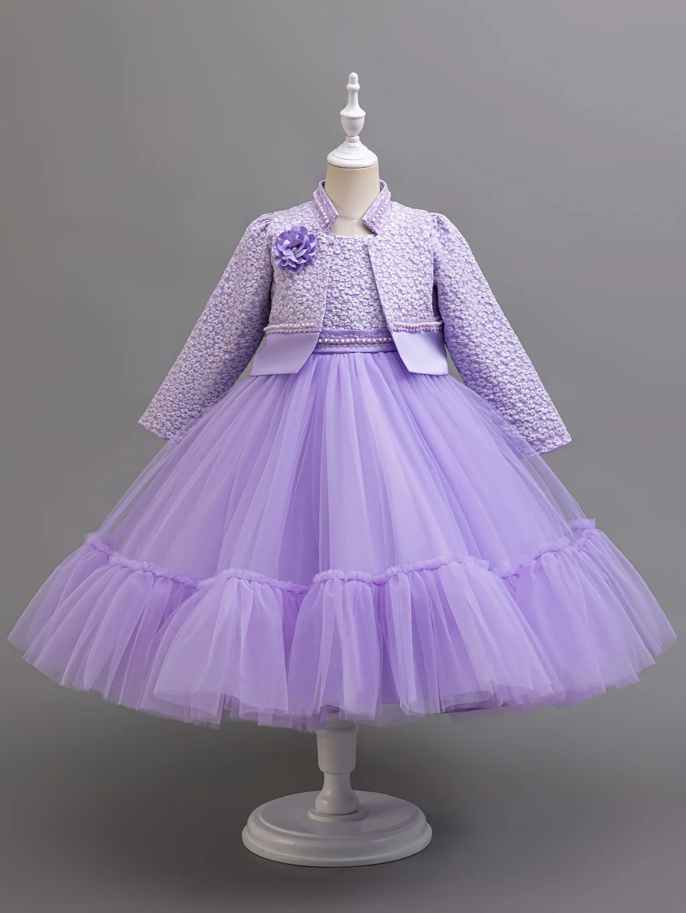 Girls Dress Set Khaki Lotus Lace Spring Autumn 2024 Fashion Princess Outfit