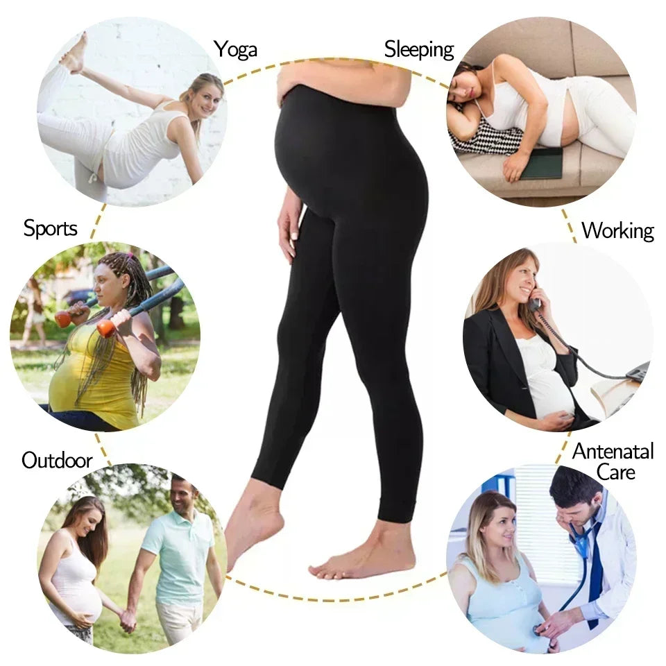 High Waist Pregnancy Leggings For Maternity Belly Support Knit Trousers