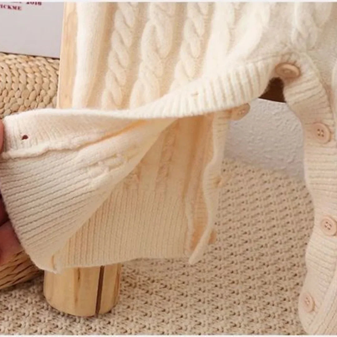 0 To 24M Unisex Baby Cable Knit Romper Warm Elastic Cuff Side Button Autumn