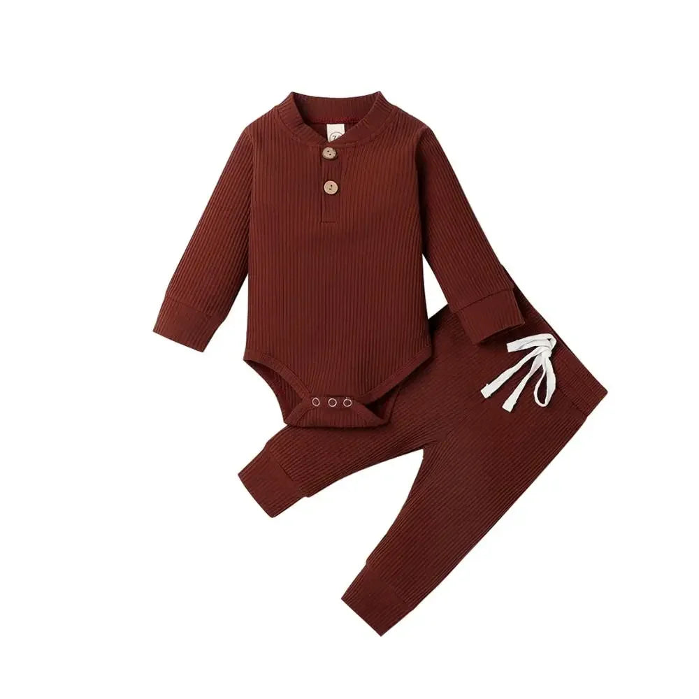 Unisex Newborn 2 Piece Long Sleeve Bodysuit And Elastic Pants Set Spring Autumn