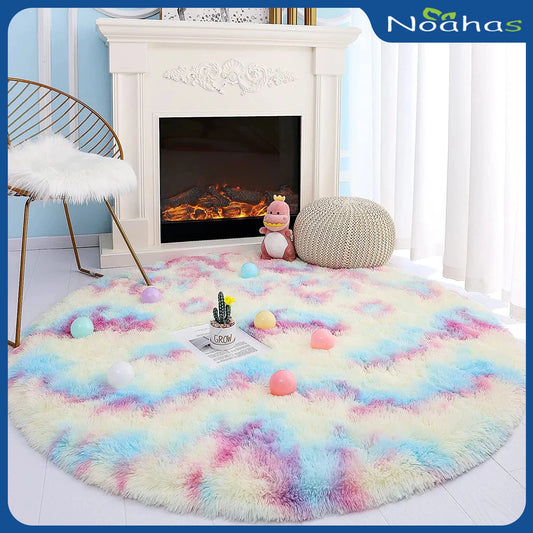Noahas Round Rainbow Rug For Girls Kids Bedroom Rug