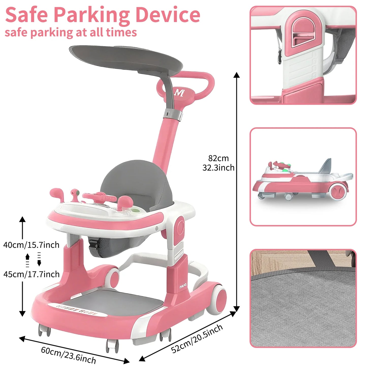 2025 Multifunctional Baby Walker With Sunshade And Anti Roll Over Music Stroller