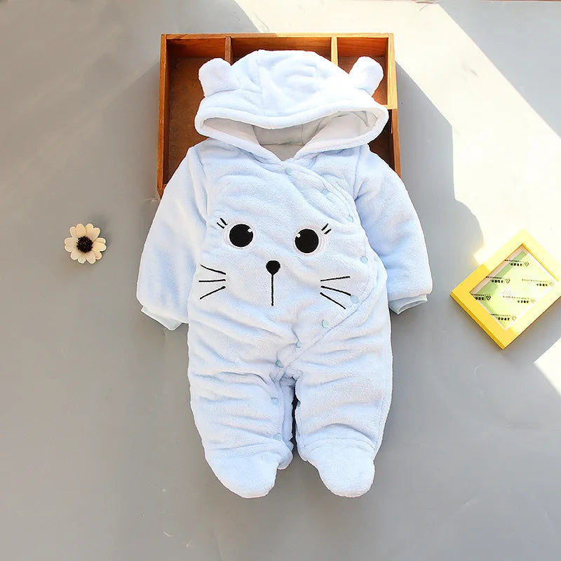 2025 Autumn Winter Hooded Cotton Baby Romper Jumpsuit Unisex Newborn