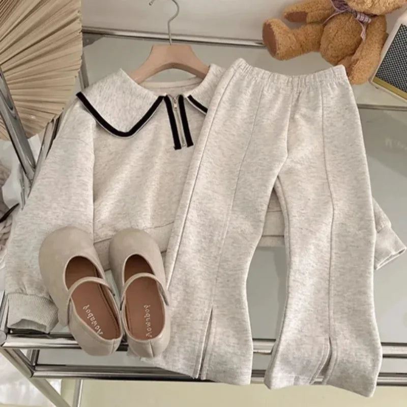 Girls Spring Hoodies Set 3 To 7Y Korean Baby Doll Collar Hoodie Pants