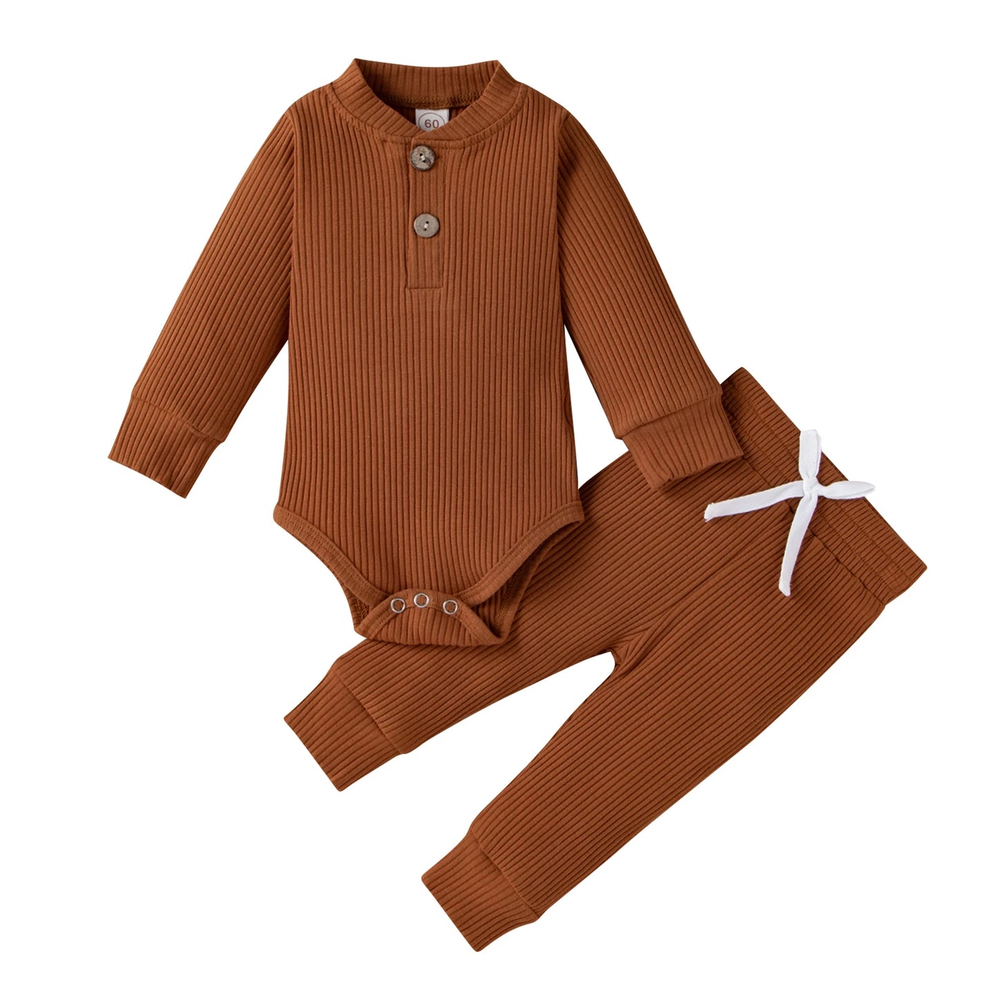 Unisex Newborn 2 Piece Long Sleeve Bodysuit And Elastic Pants Set Spring Autumn