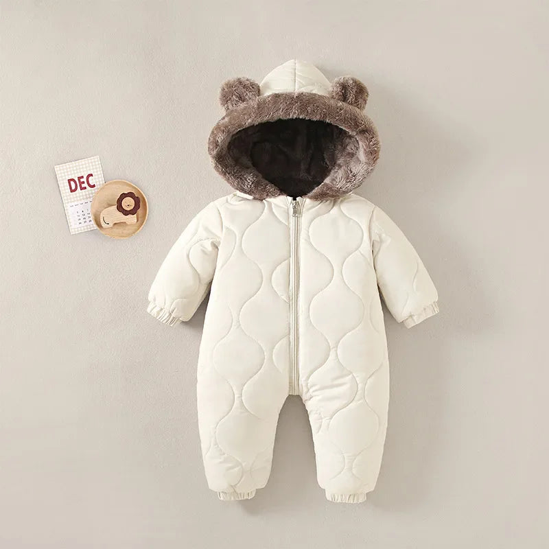 Unisex Baby Hooded Romper Jumpsuit Cotton Fleece Warm Winter Newborn 0 To 1Y