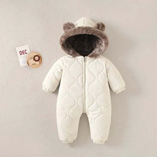 Unisex Baby Hooded Romper Jumpsuit Cotton Fleece Warm Winter Newborn 0 To 1Y