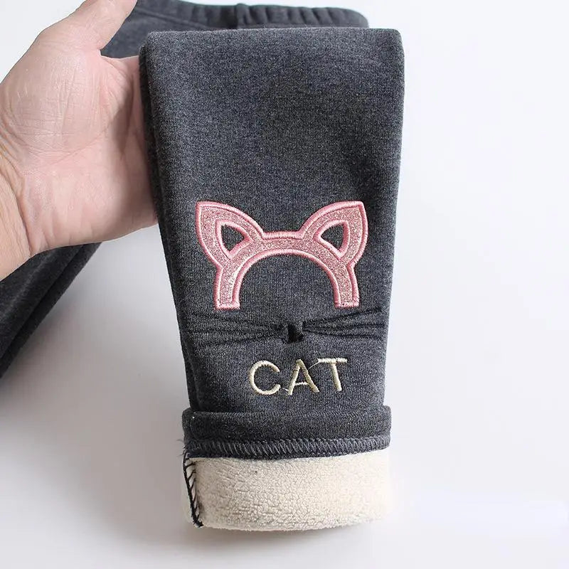 Girls Winter Velvet Fleece Leggings With Elastic Waist Solid Color