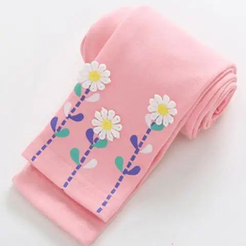Spring Girls Cotton Leggings Cartoon Pattern Skinny Pants