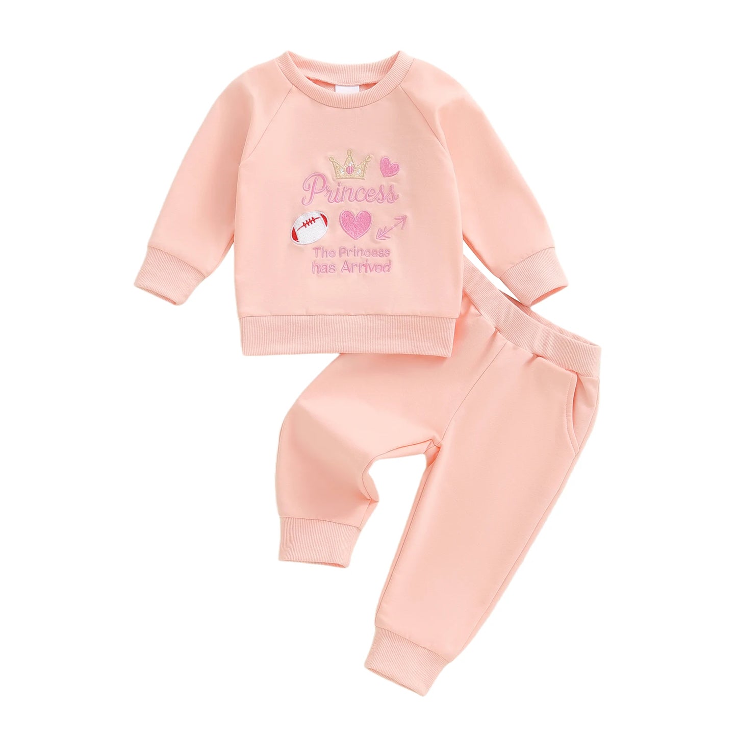 Winter Baby Girl 2 Piece Sweatshirt And Jogger Set With Letters Crown Embroidery