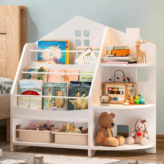 3 Tier Kids Bookshelf House Shape Montessori Storage