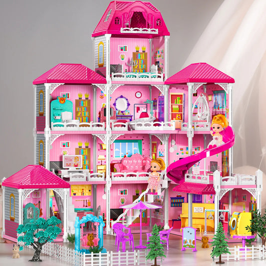 Pretend Play Villa Doll House for Kids Ages 3 to 8 with 12 Rooms 2 Dolls and Accessories Ideal Birthday Gift for Girls